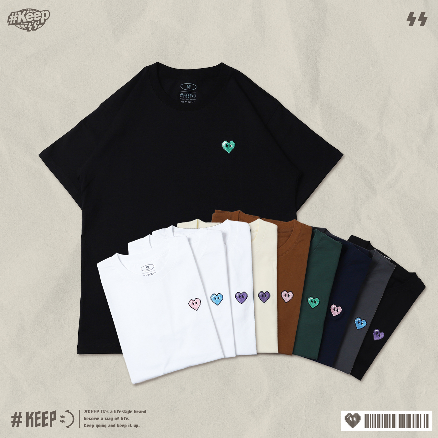 #KEEP PIXEL LITTLE HEART TEE 十款 刺繡小愛心 短TEE【KS240】