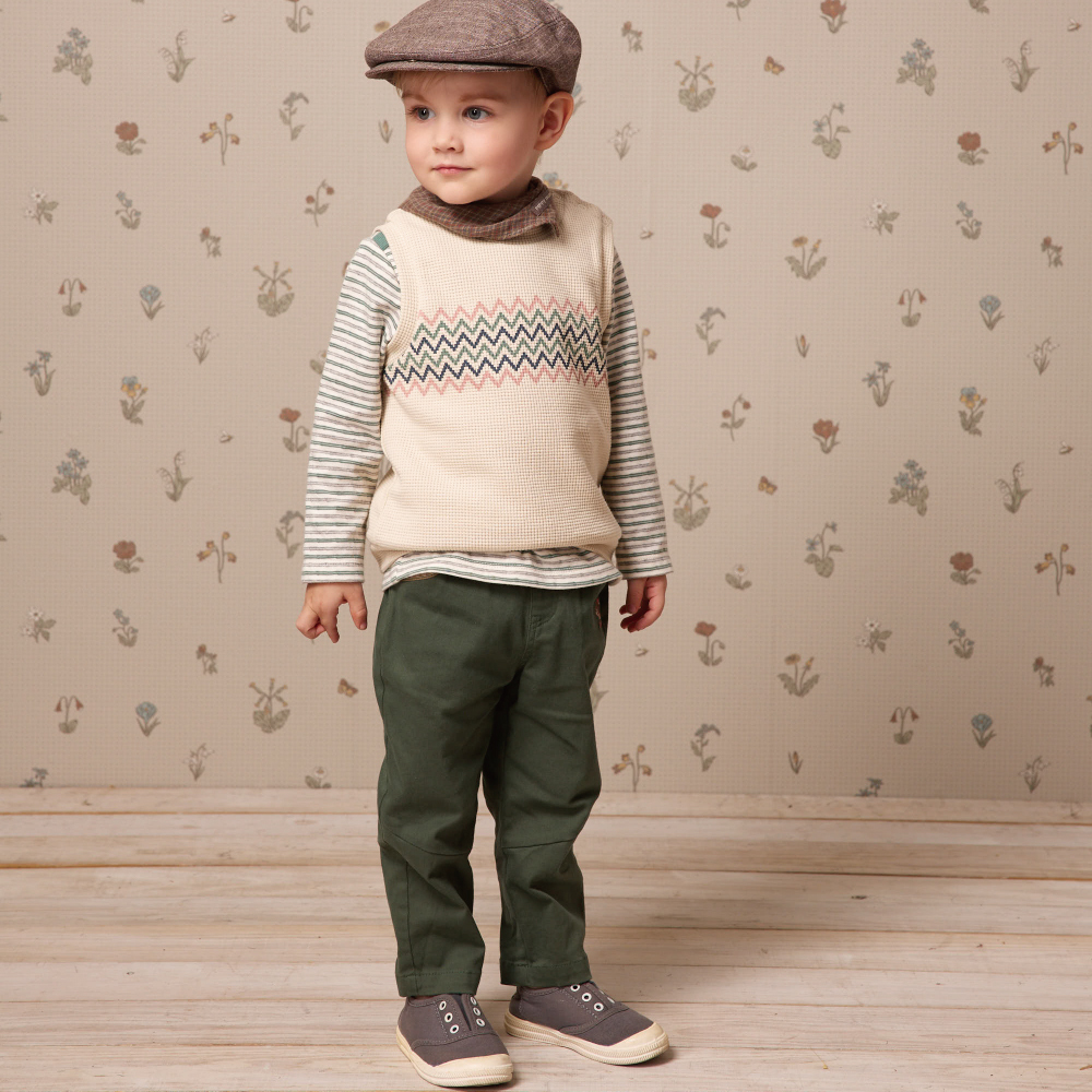 PIPPY 幾何圖暖暖棉質圓領背心  米