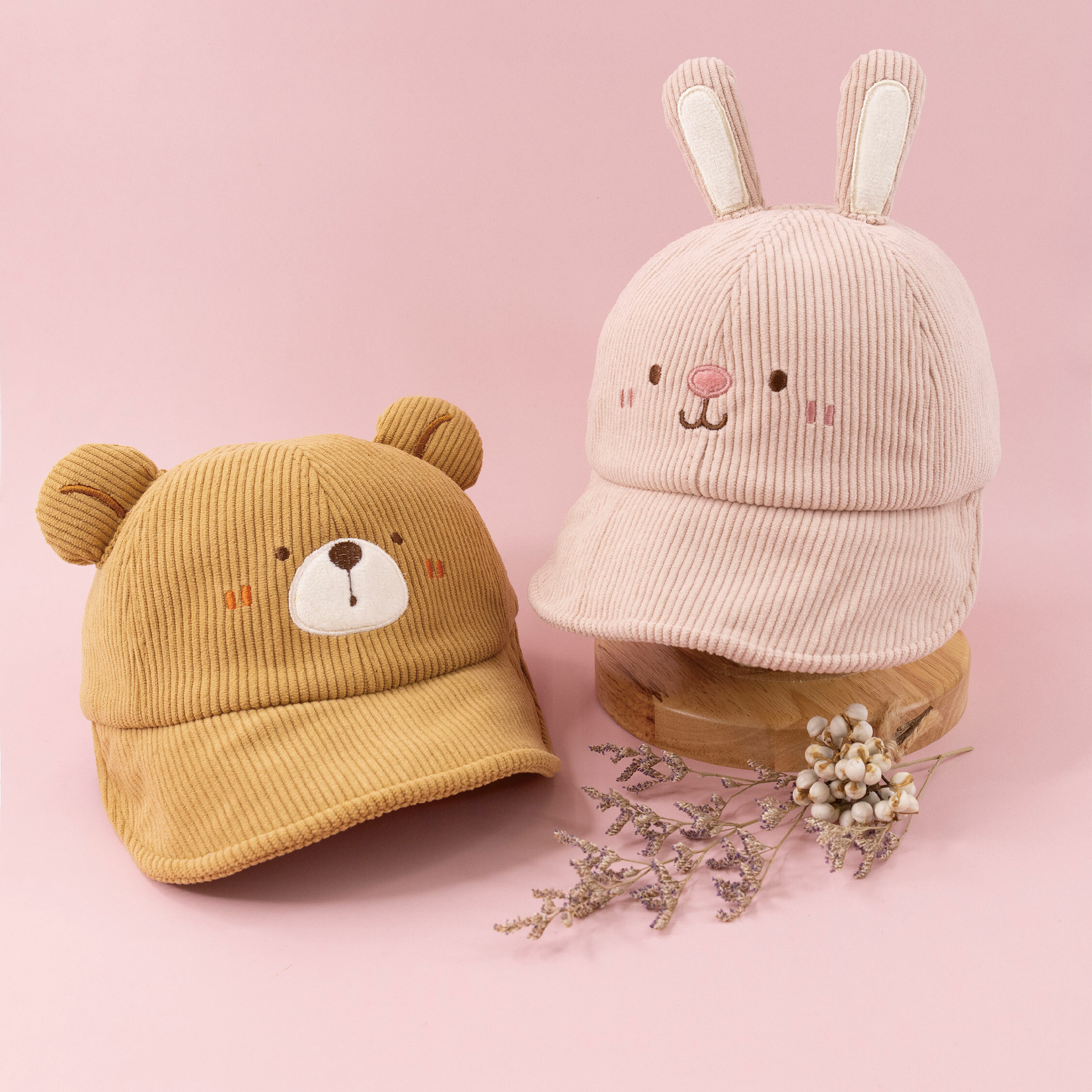 【JA1480】可愛動物燈芯絨軟簷鴨舌帽＊二色