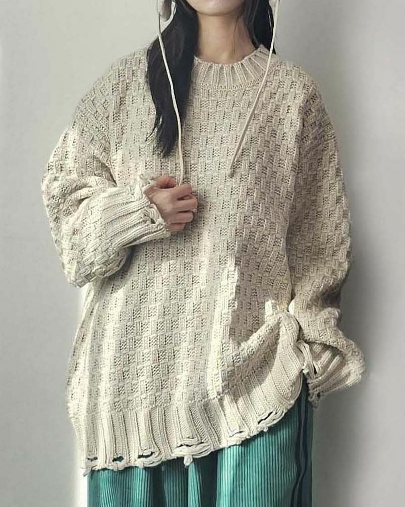 淨色圓領暗紋針織衫 Floor&co-046T