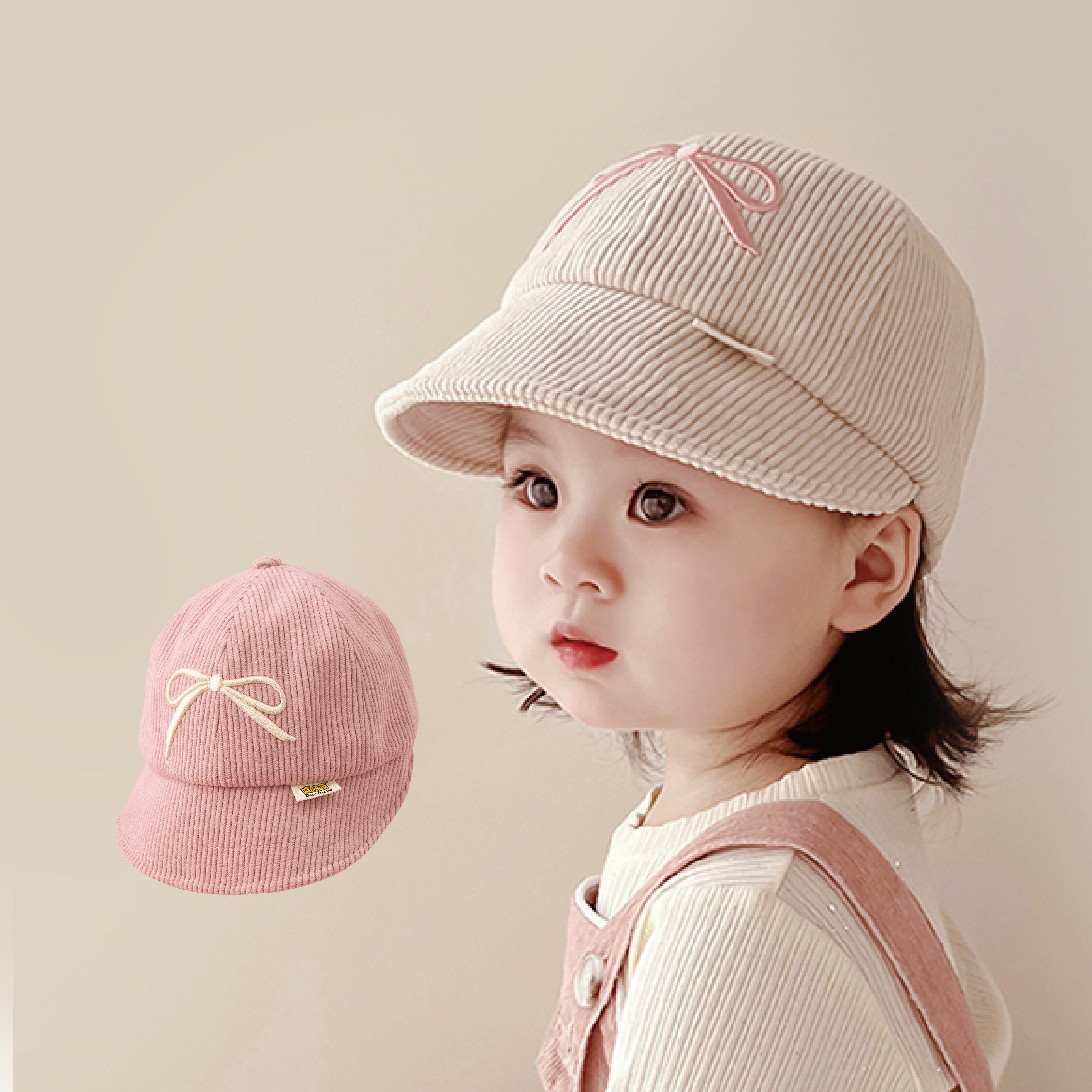 【JA1470】甜美蝴蝶結刺繡燈芯絨鴨舌帽