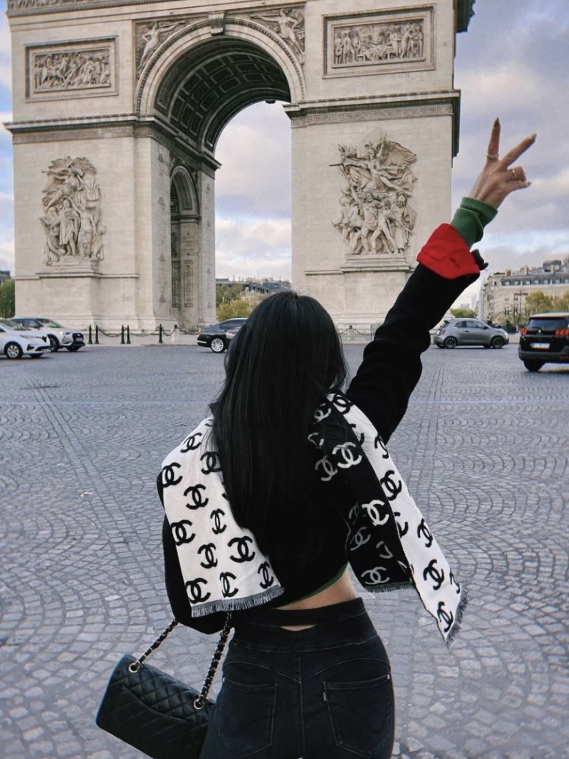 CHANEL經典雙C 羊毛圍巾 黑色