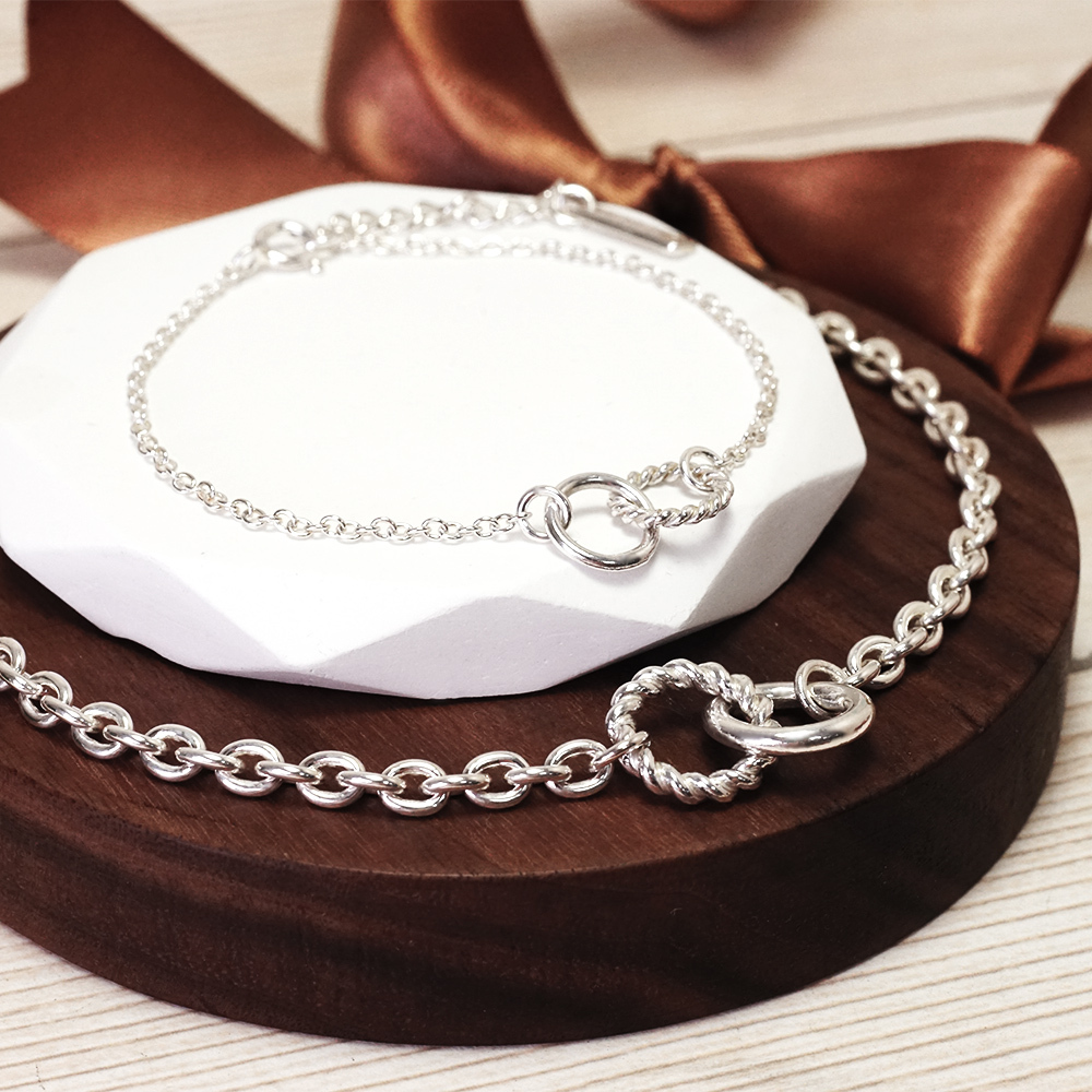 捲捲麻花 情侶手鍊組 925純銀手鍊 情侶對鍊