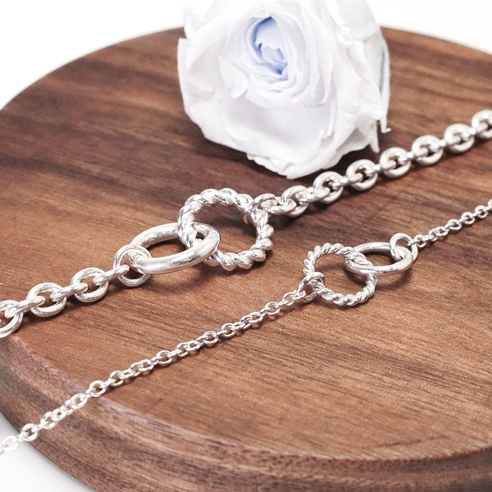 捲捲麻花 情侶手鍊組 925純銀手鍊 情侶對鍊