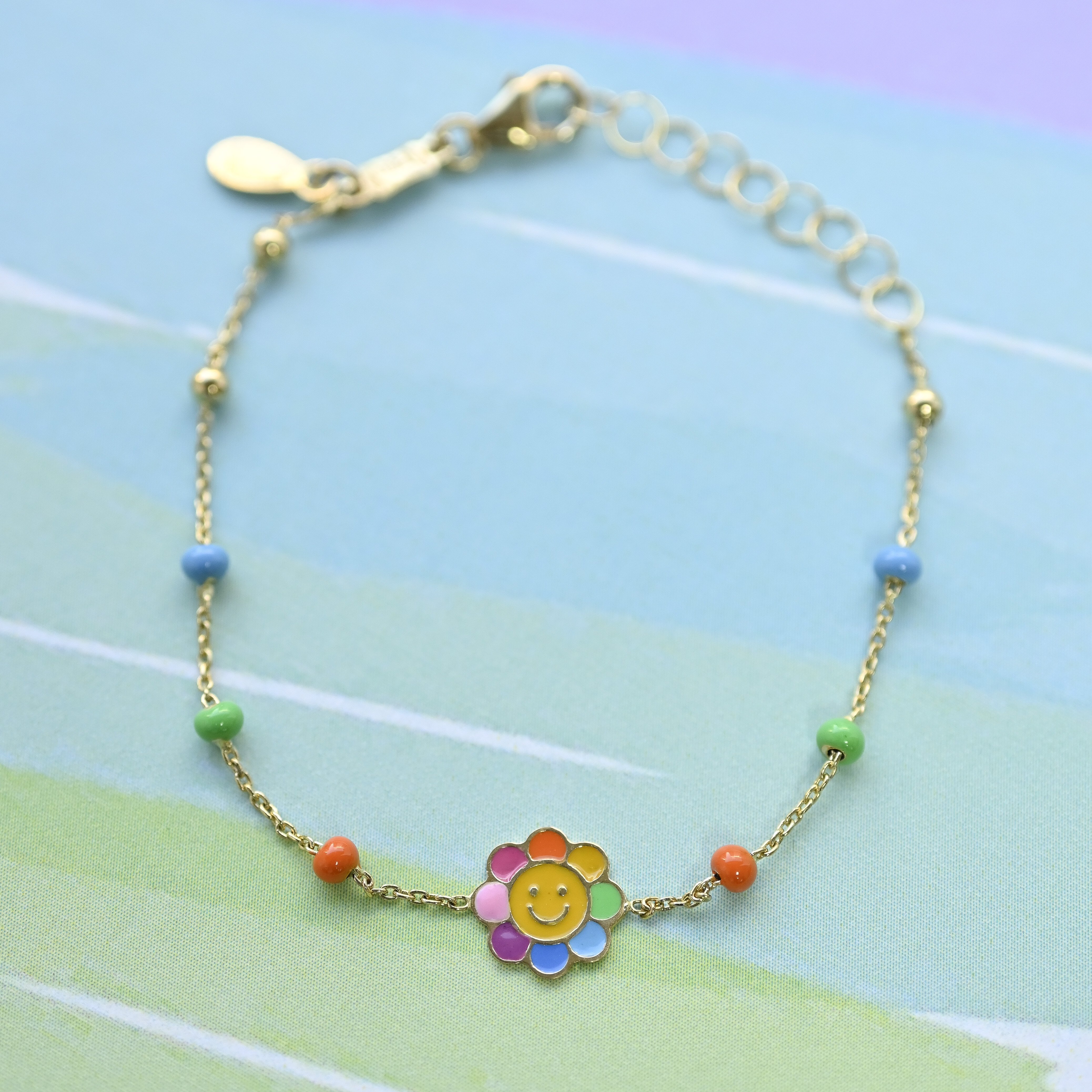 18K Enamel Smiley Sunflower Bracelet