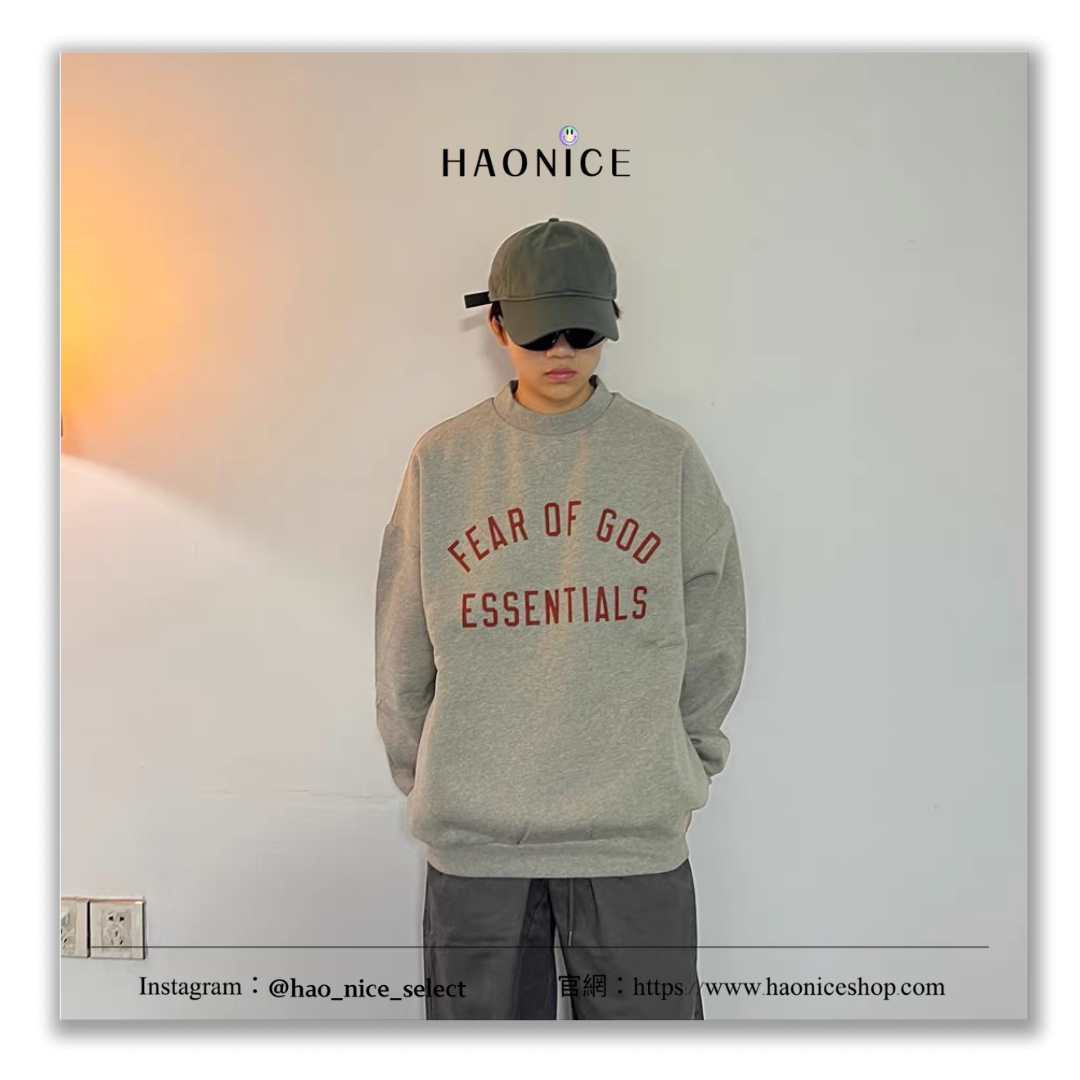 【HAO NICE】FOG ESSENTIALS 24FW 長袖 大學T 素色百搭 彎曲字體經典LOGO  秋冬必備單品