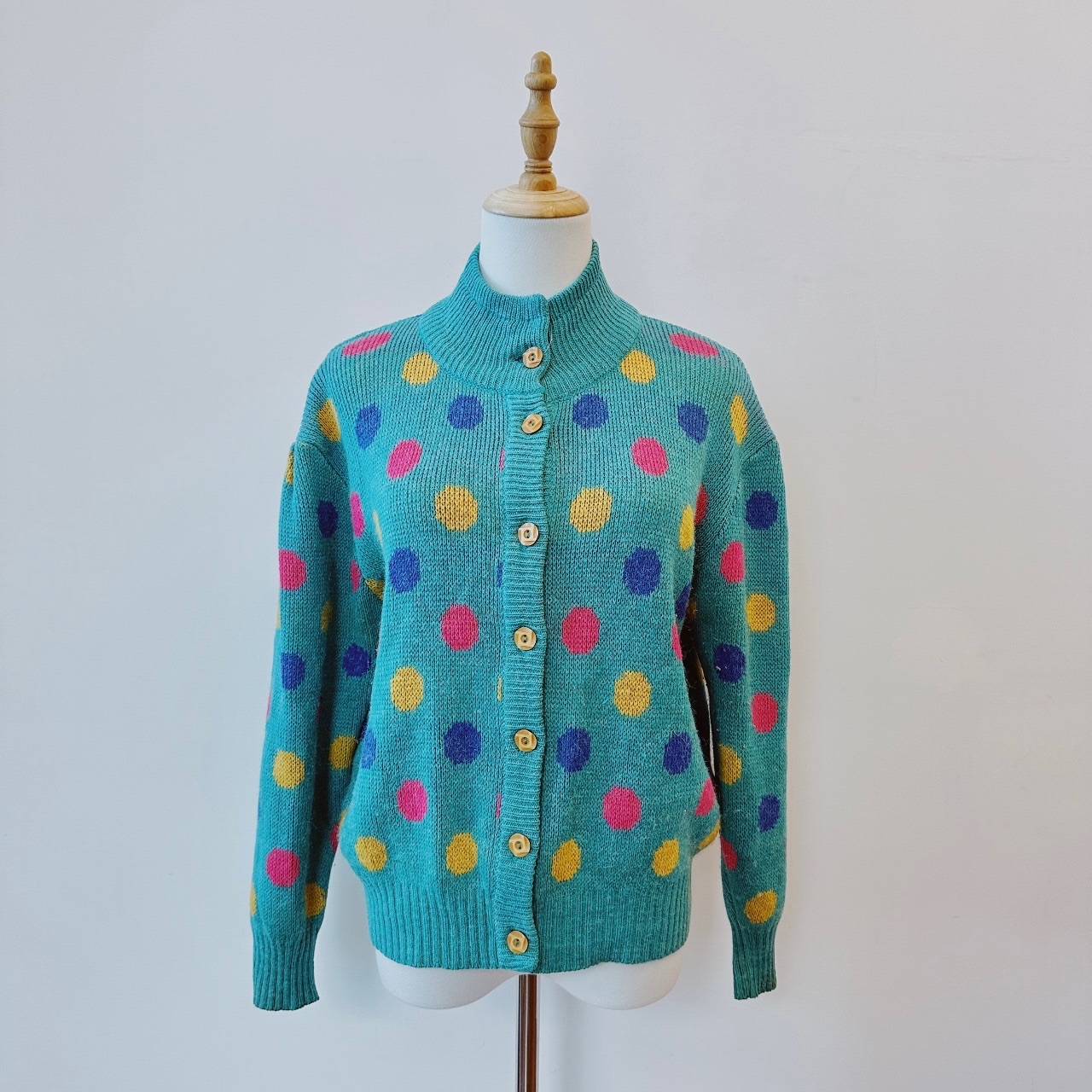 湖水綠可愛彩色波點毛衣