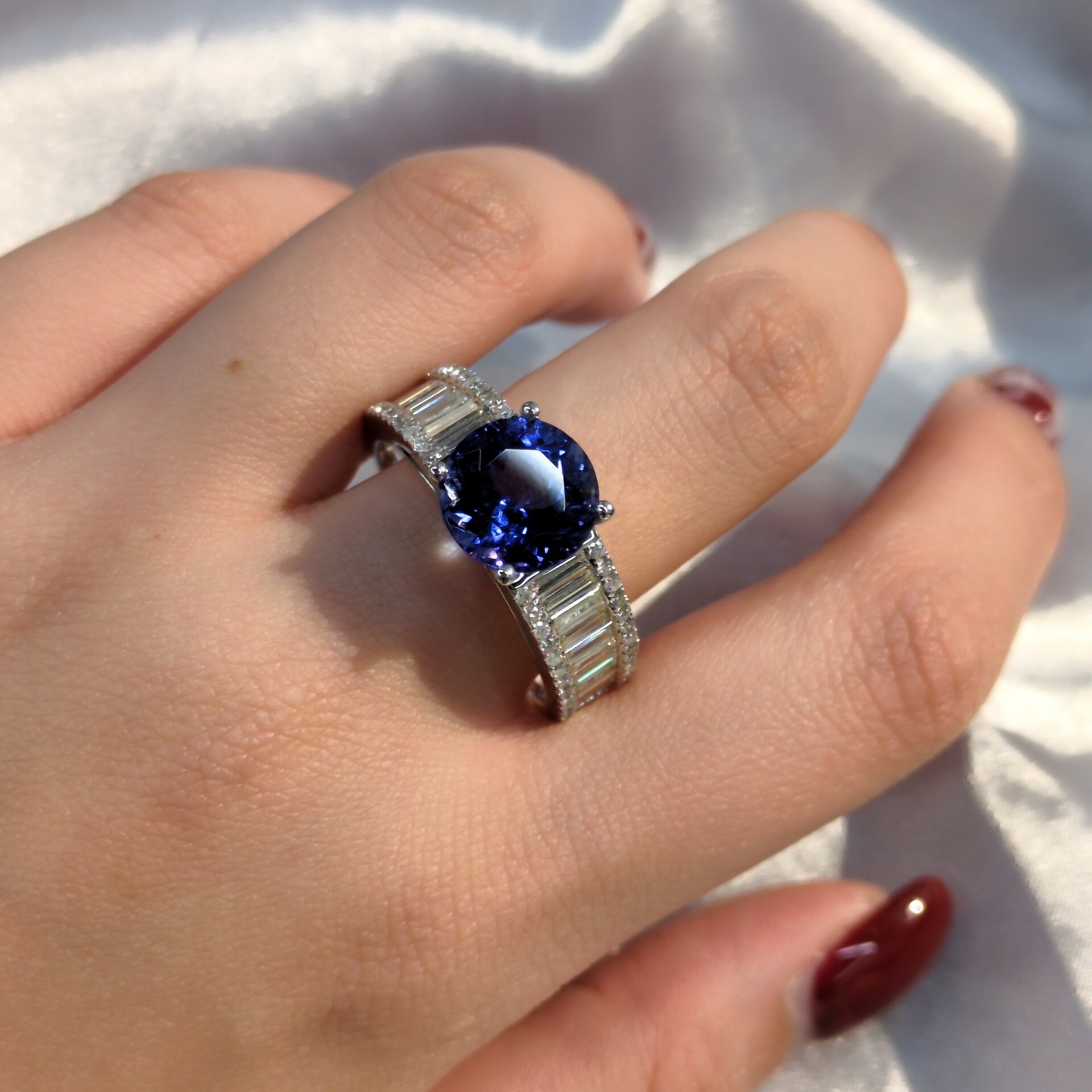 18K White Gold 4.09ct Tanzanite and Diamond Ring