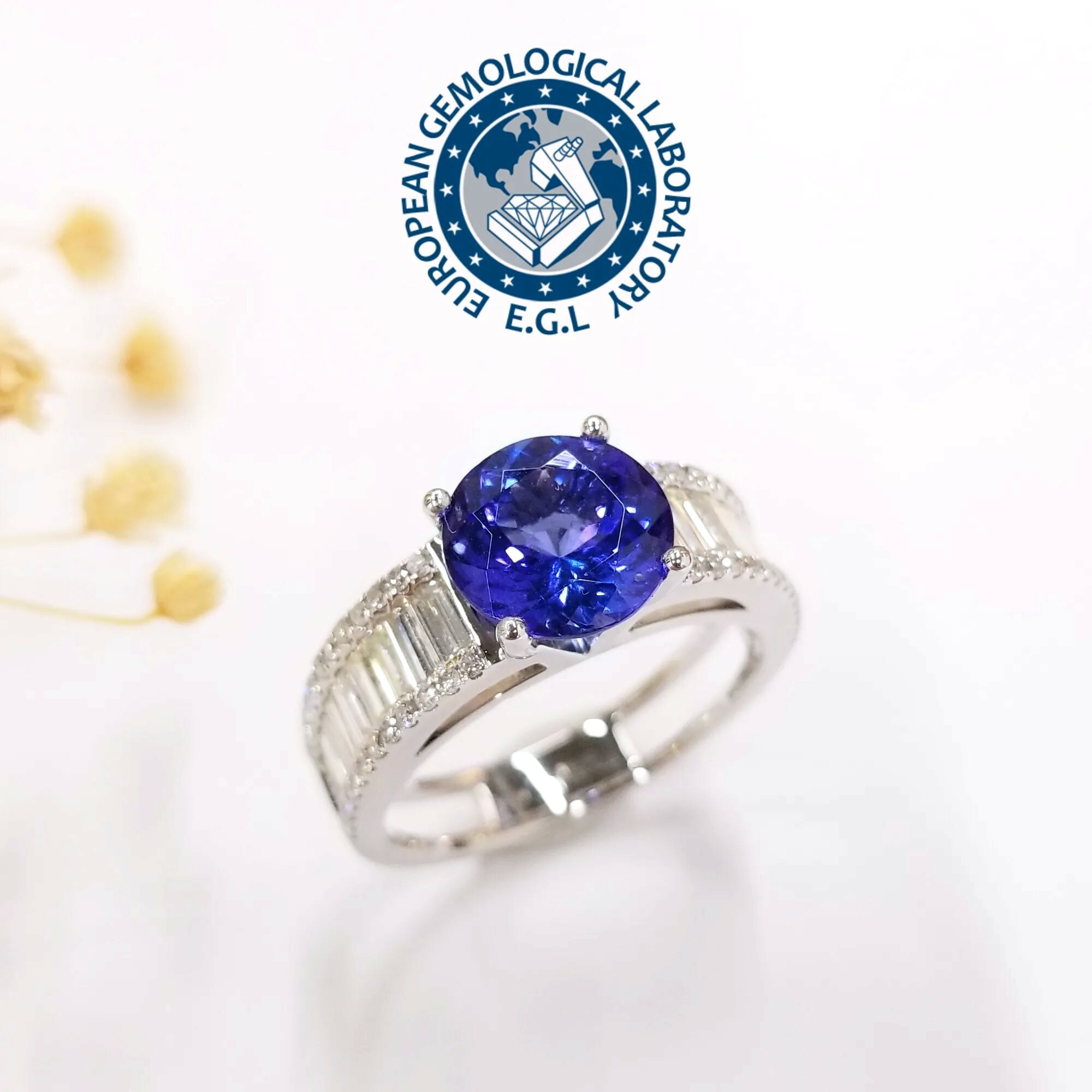18K White Gold 4.09ct Tanzanite and Diamond Ring