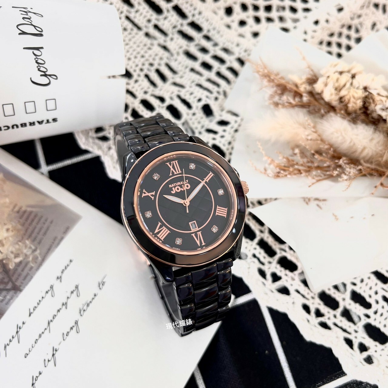 【NATURALLY JOJO】氣質小香風水鑽陶瓷腕錶 JO96995-88R 37mm 現代鐘錶