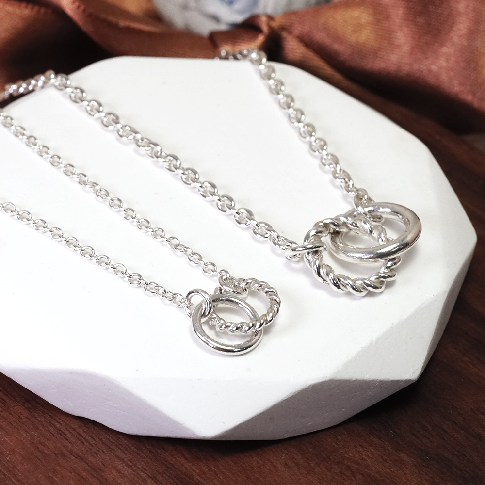 捲捲麻花 情侶項鍊組 925純銀項鍊 情侶對鍊
