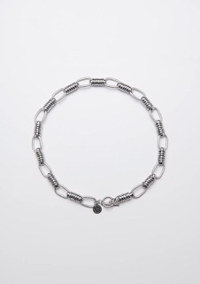 Mixture-MN032 多圈節串接紋路長方形環純鋼項鍊 50cm