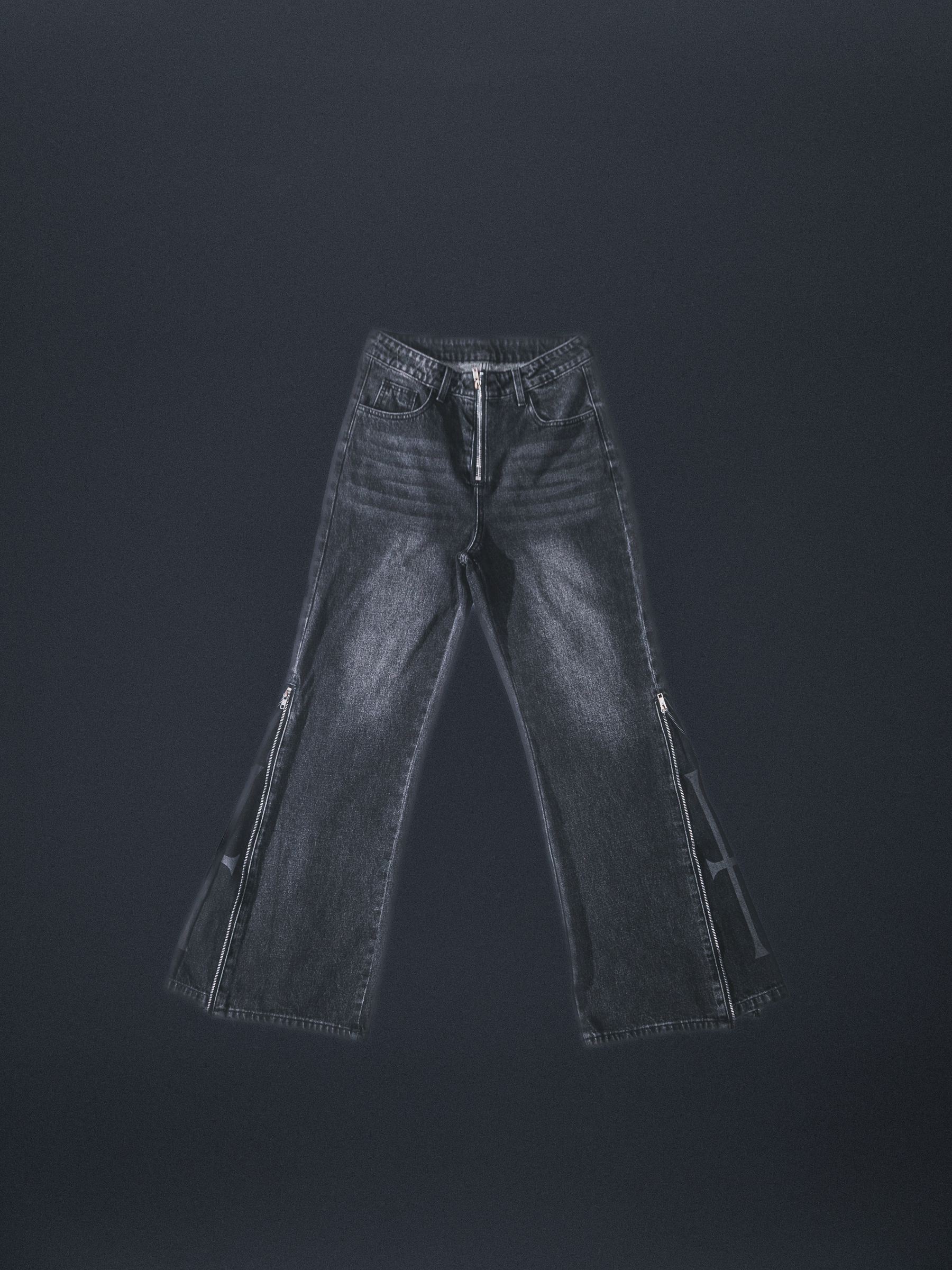 Kaesy Triple Zip Flare Jeans - Black