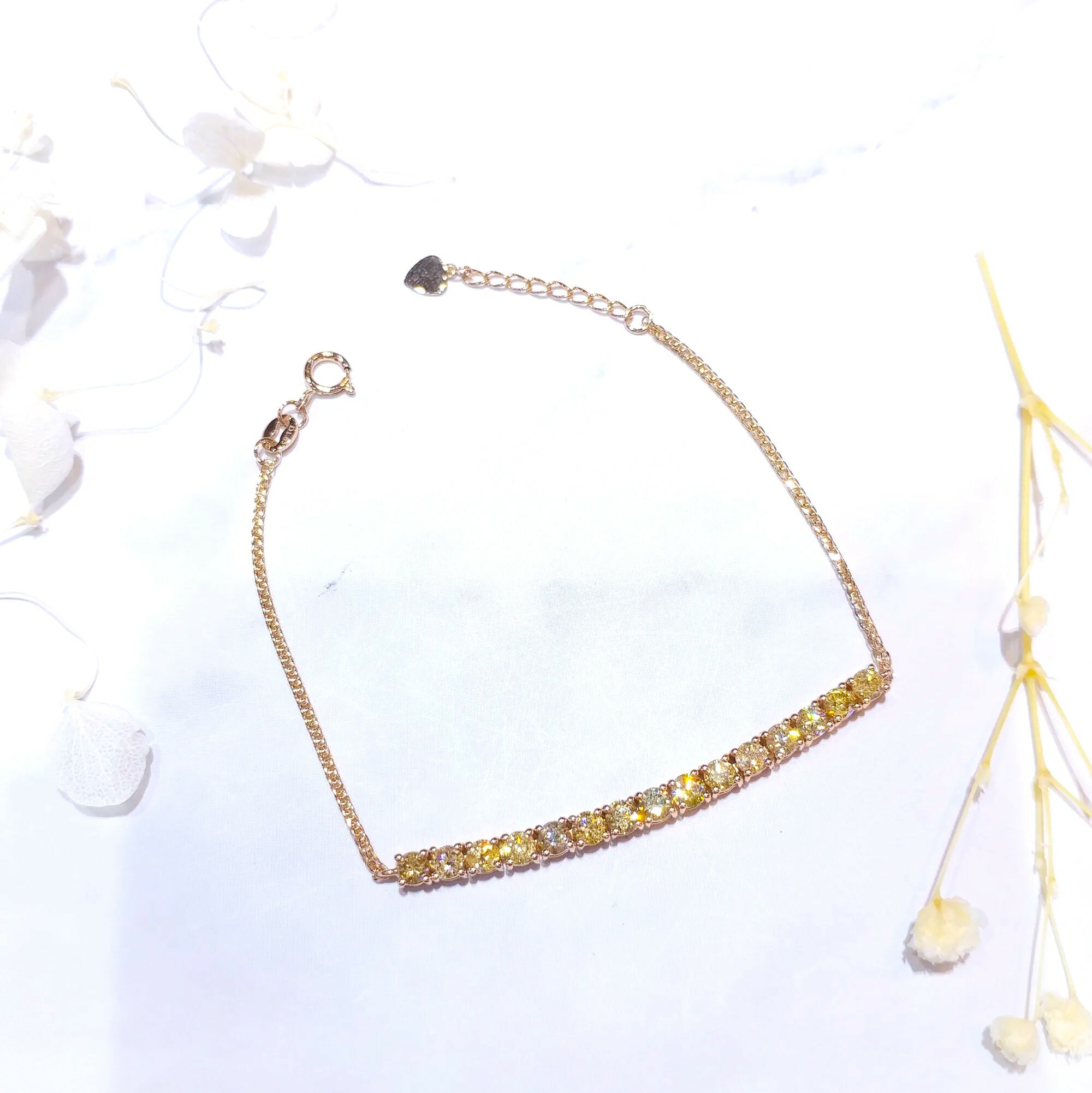 全新18K玫瑰金1卡65份彩鑽手鍊