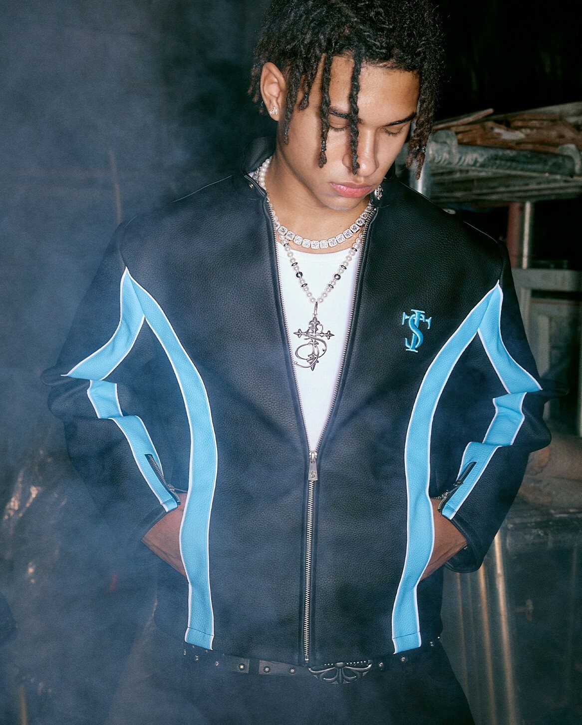 STK SmallTownKid 賽車拼接 皮衣外套