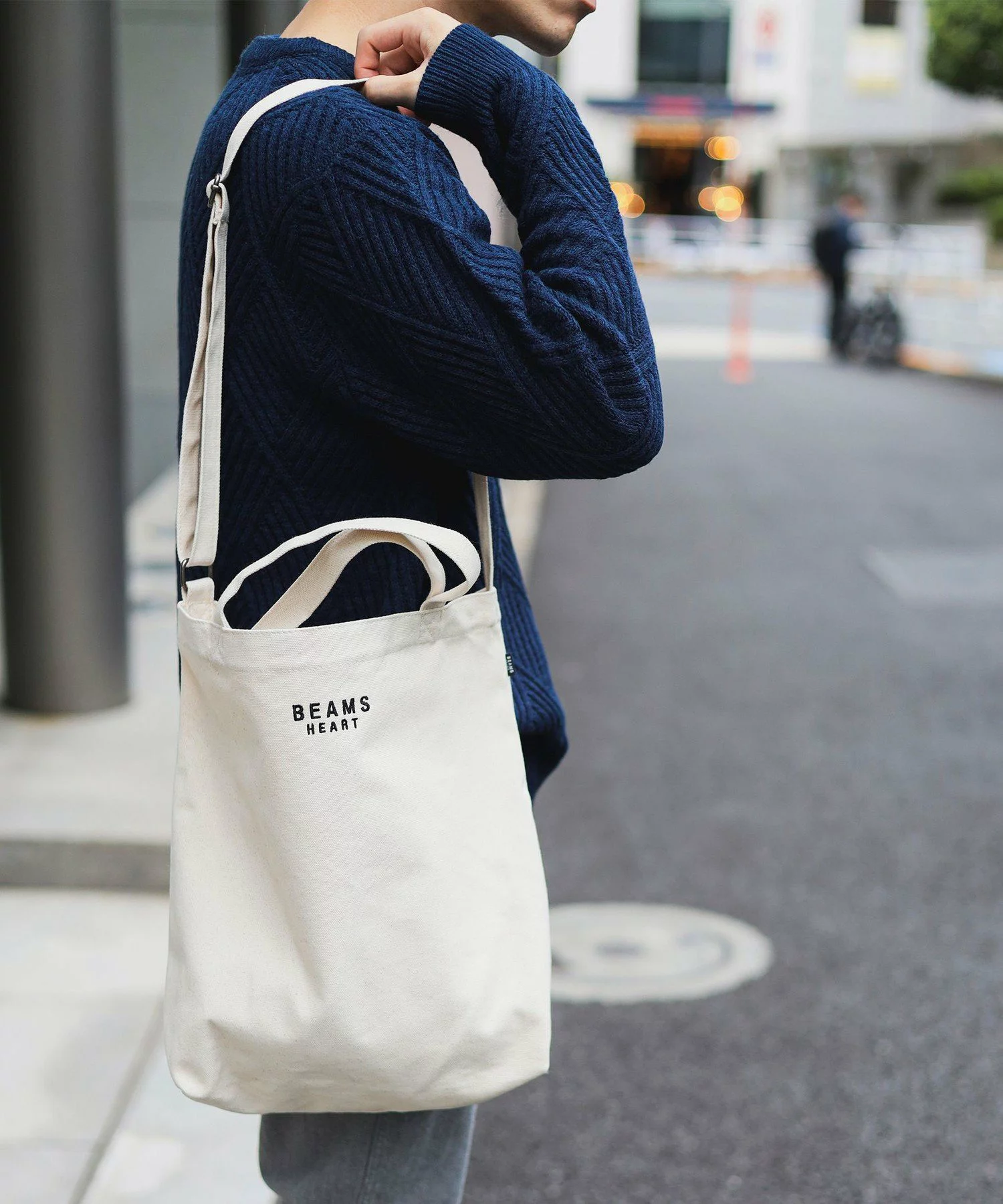 BEAMS HEART CANVAS 2WAYS BAG 米白色