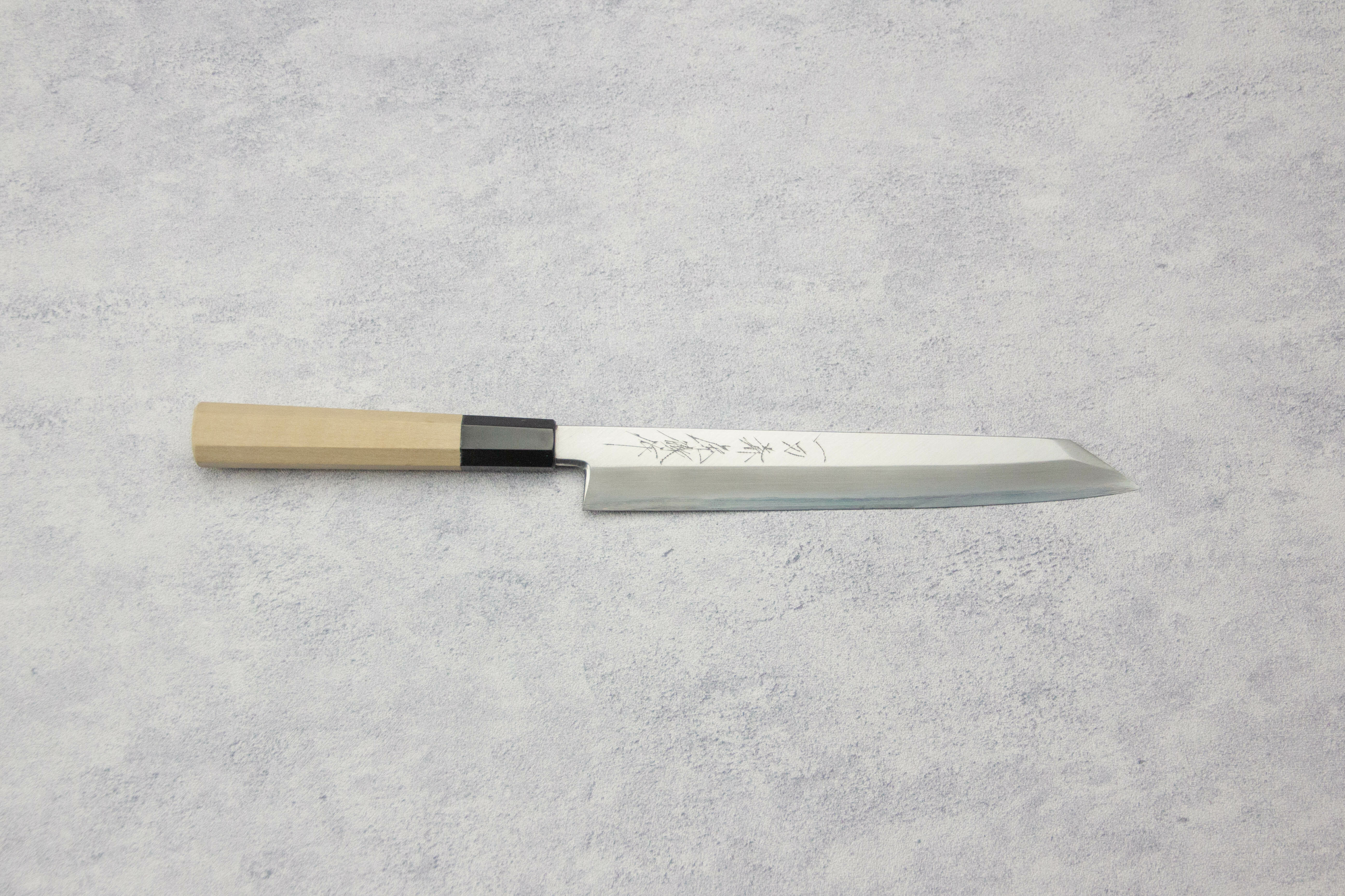 高橋楠一刀齋虎徹中霞銀三鋼切付柳刃210 mm