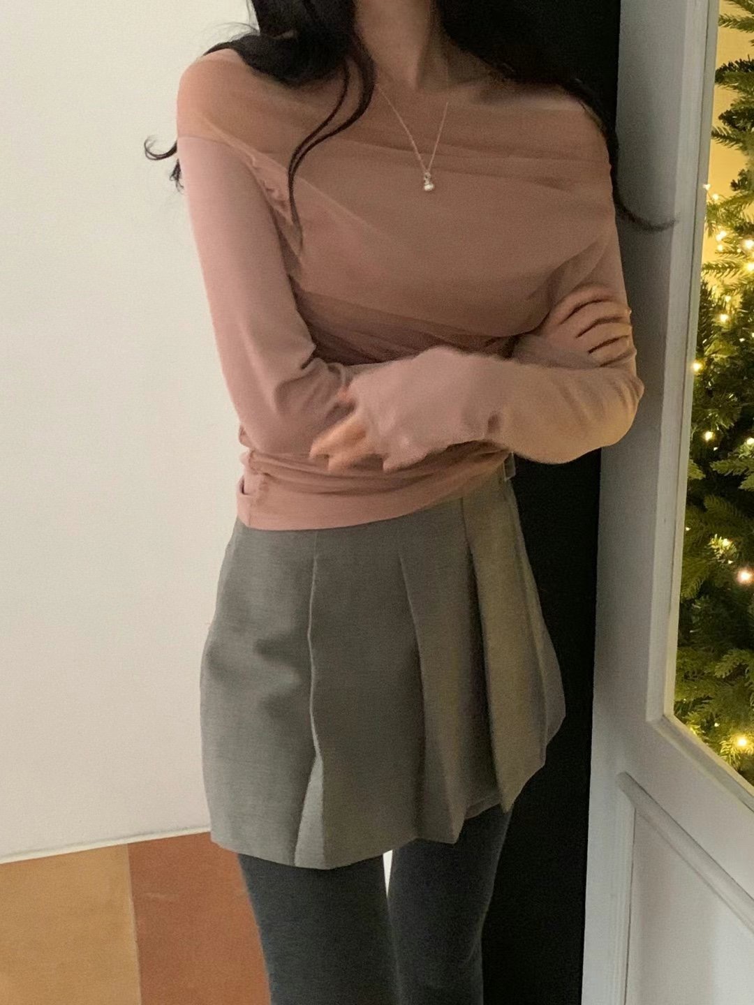 皺褶雪紡氣質長袖top