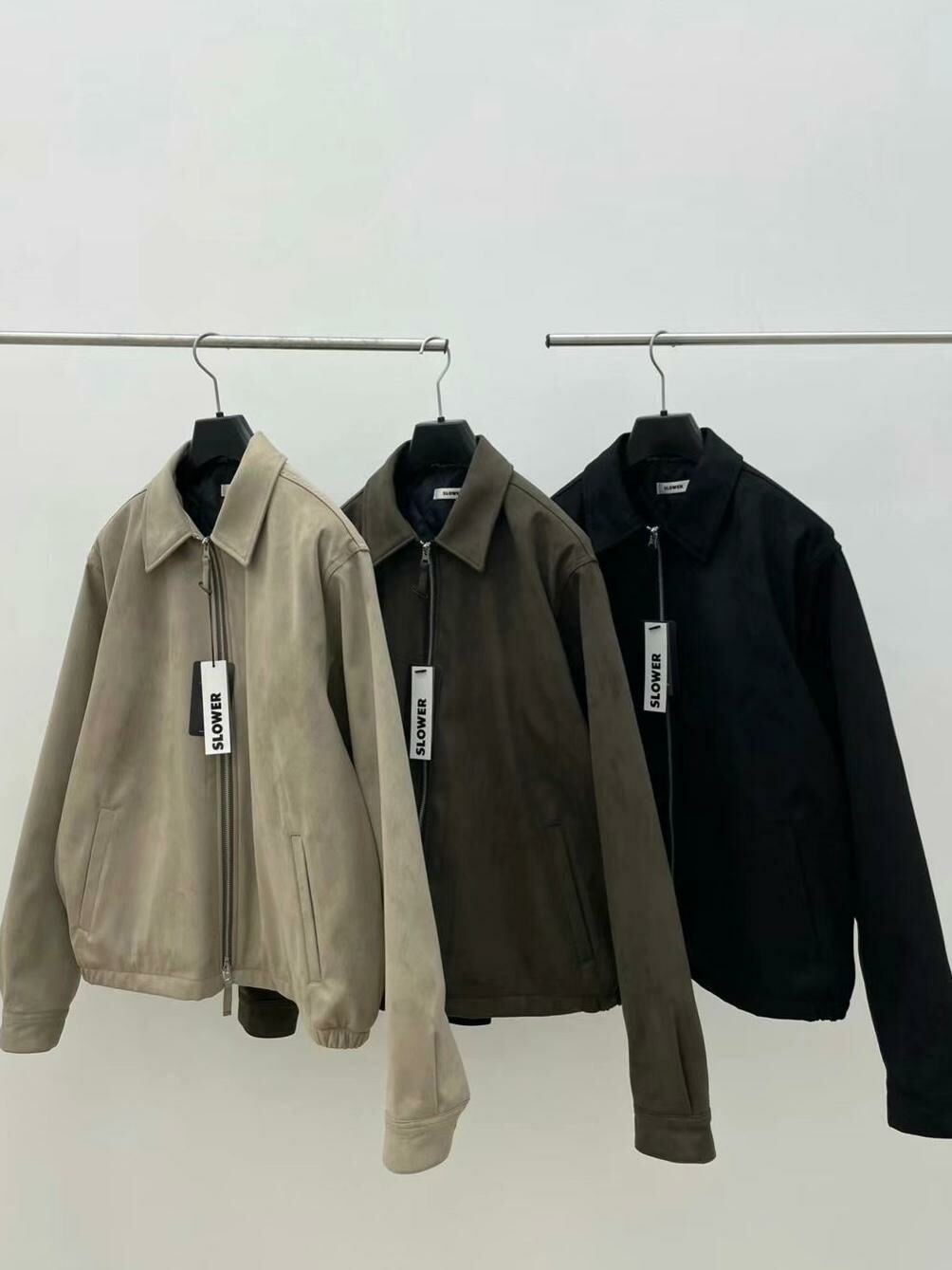 反領猄面拉鍊外套(薄夾棉) SLOWER-016JK