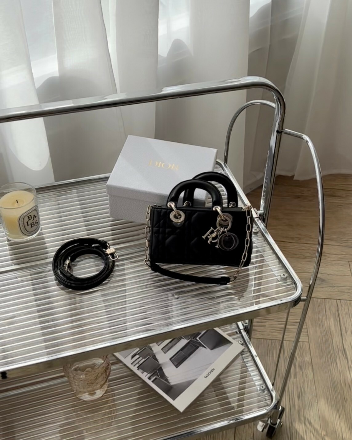 DIOR｜藤格紋LADY D-JOY 微型手袋 黑色