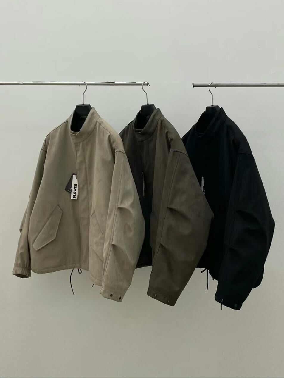 淨色企領猄面拉鍊外套(薄夾棉) SLOWER-017JK