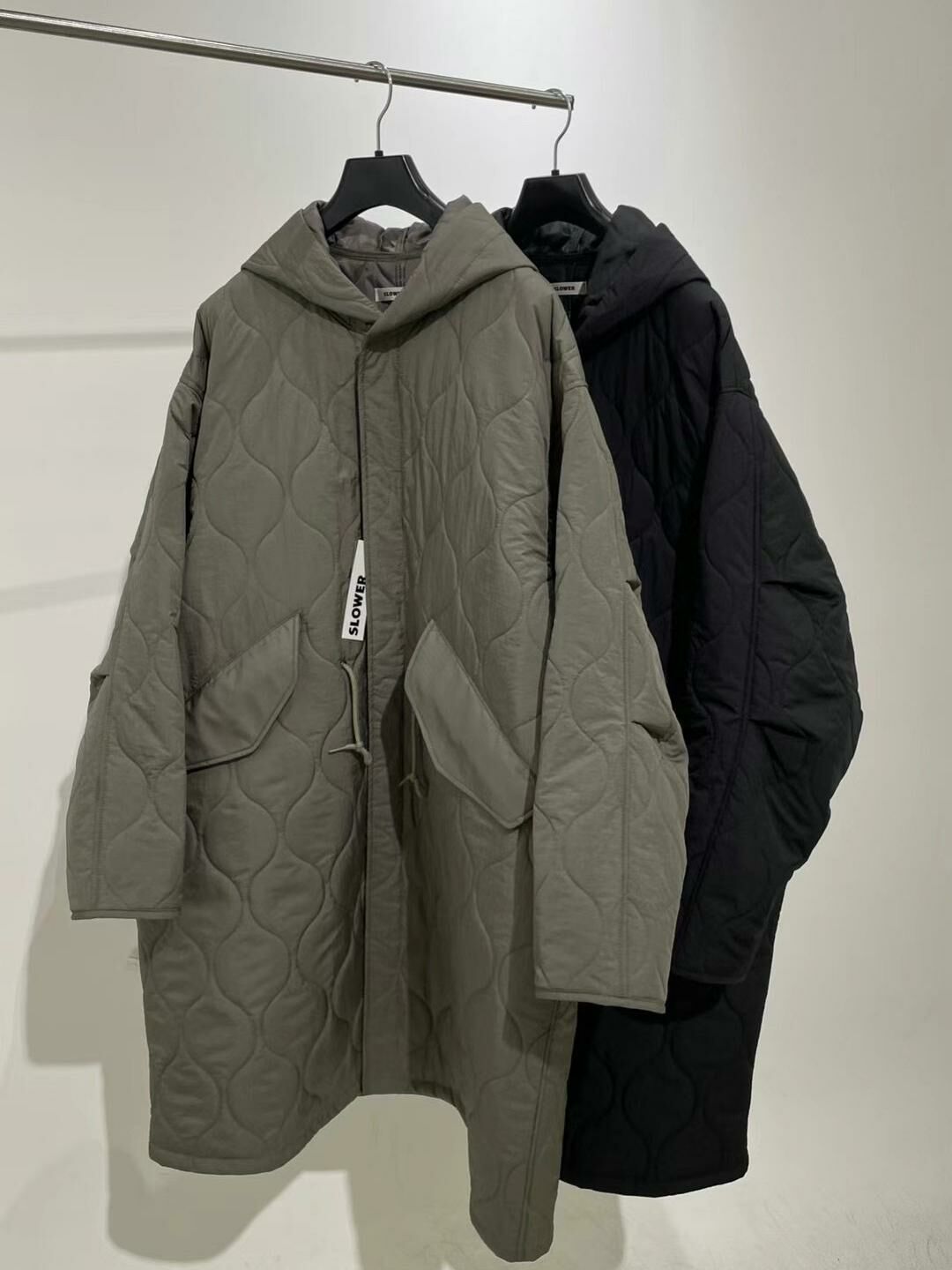 淨色連帽開胸長褸(薄夾棉) SLOWER-018JK