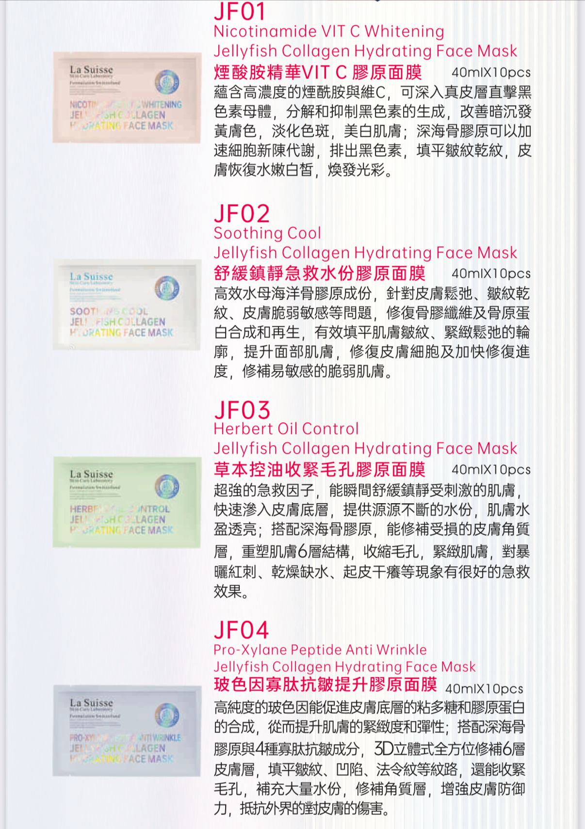 La Suisse 8D透明質酸水母膠原面膜 9款