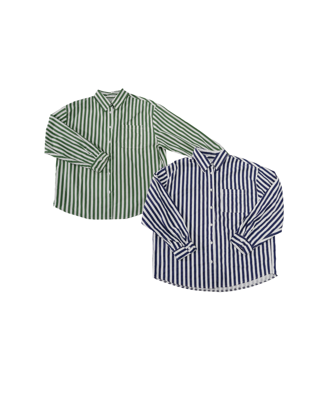 闊直條口袋尖領襯衫