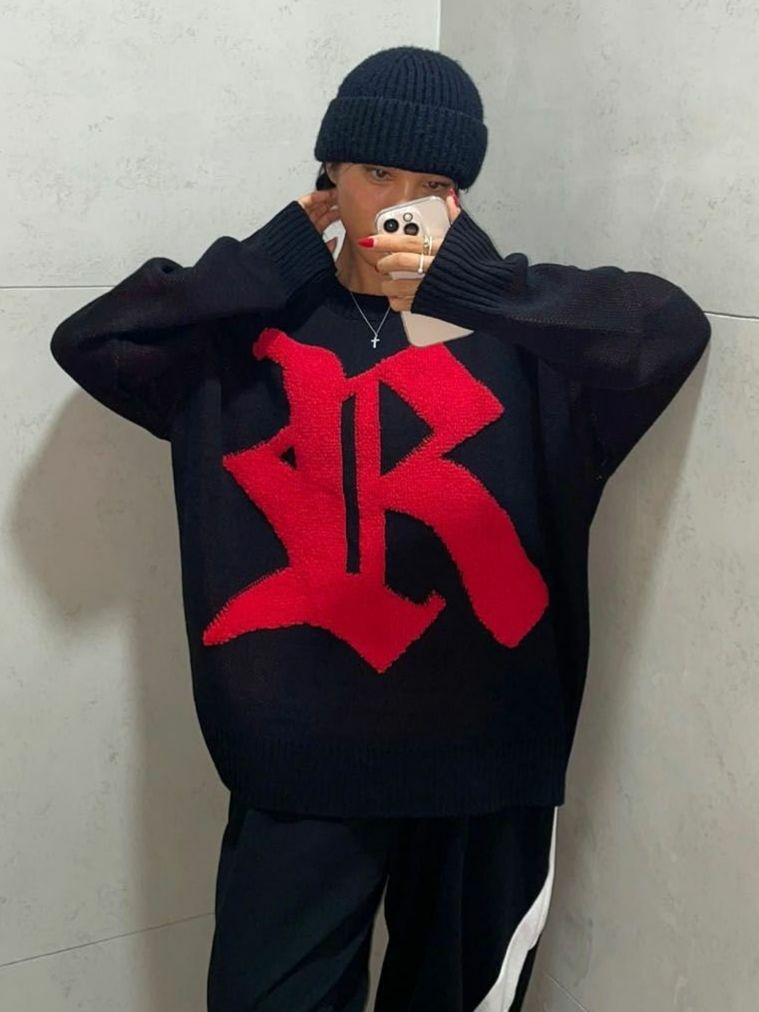 圓領英文字針織衫 3.14-065T