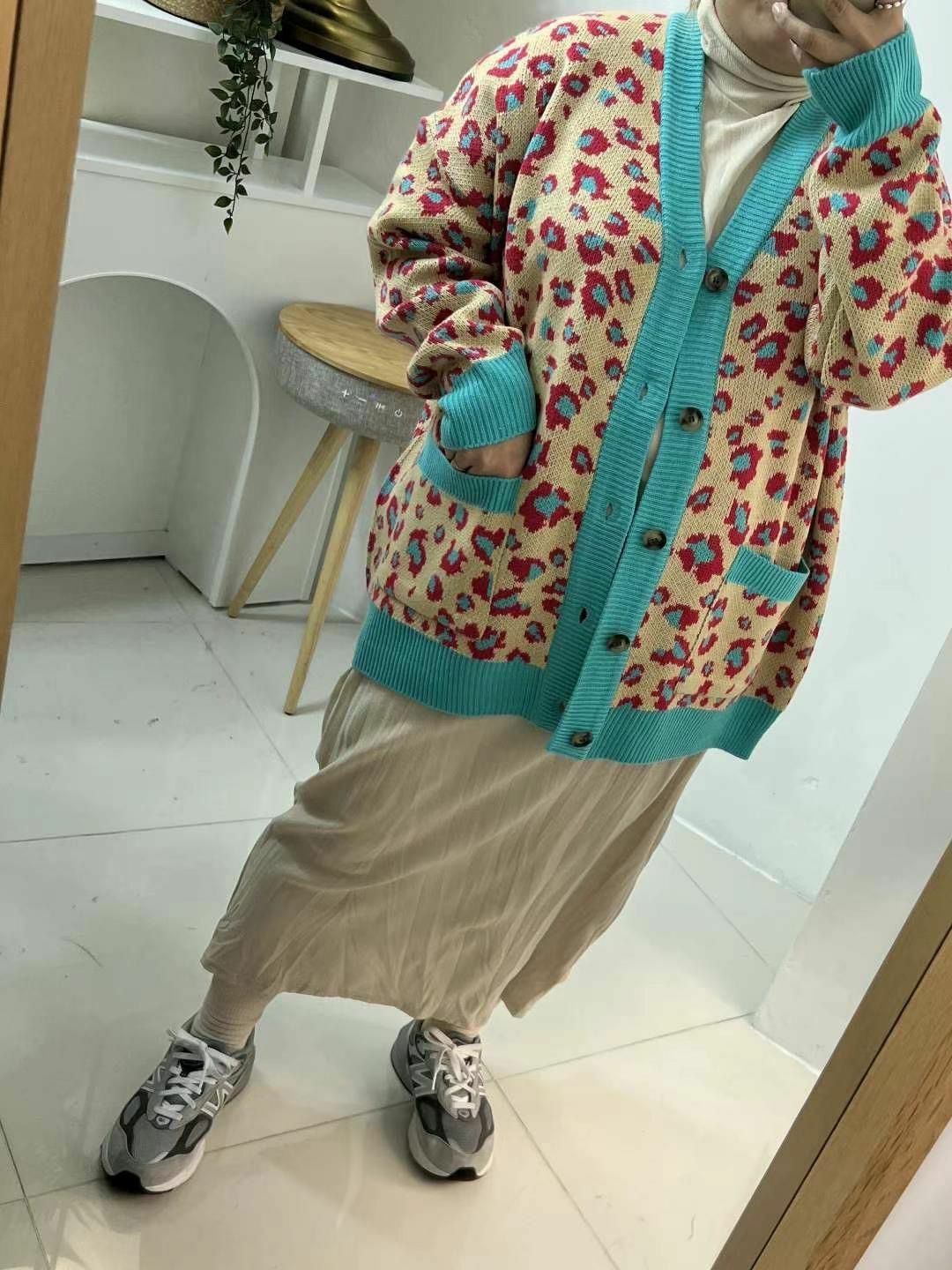 豹紋開胸針織外套 KKUKKU-034JK