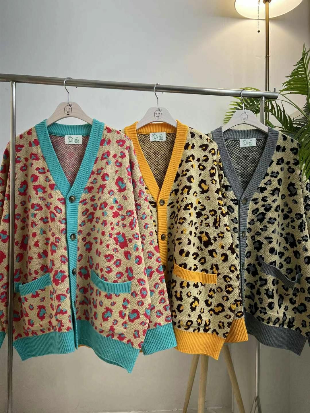 豹紋開胸針織外套 KKUKKU-034JK