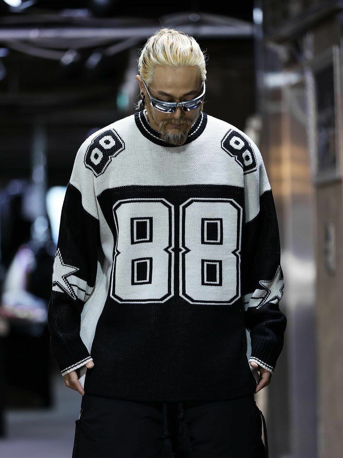 圓領拼色數字針織衫 3.14-067T