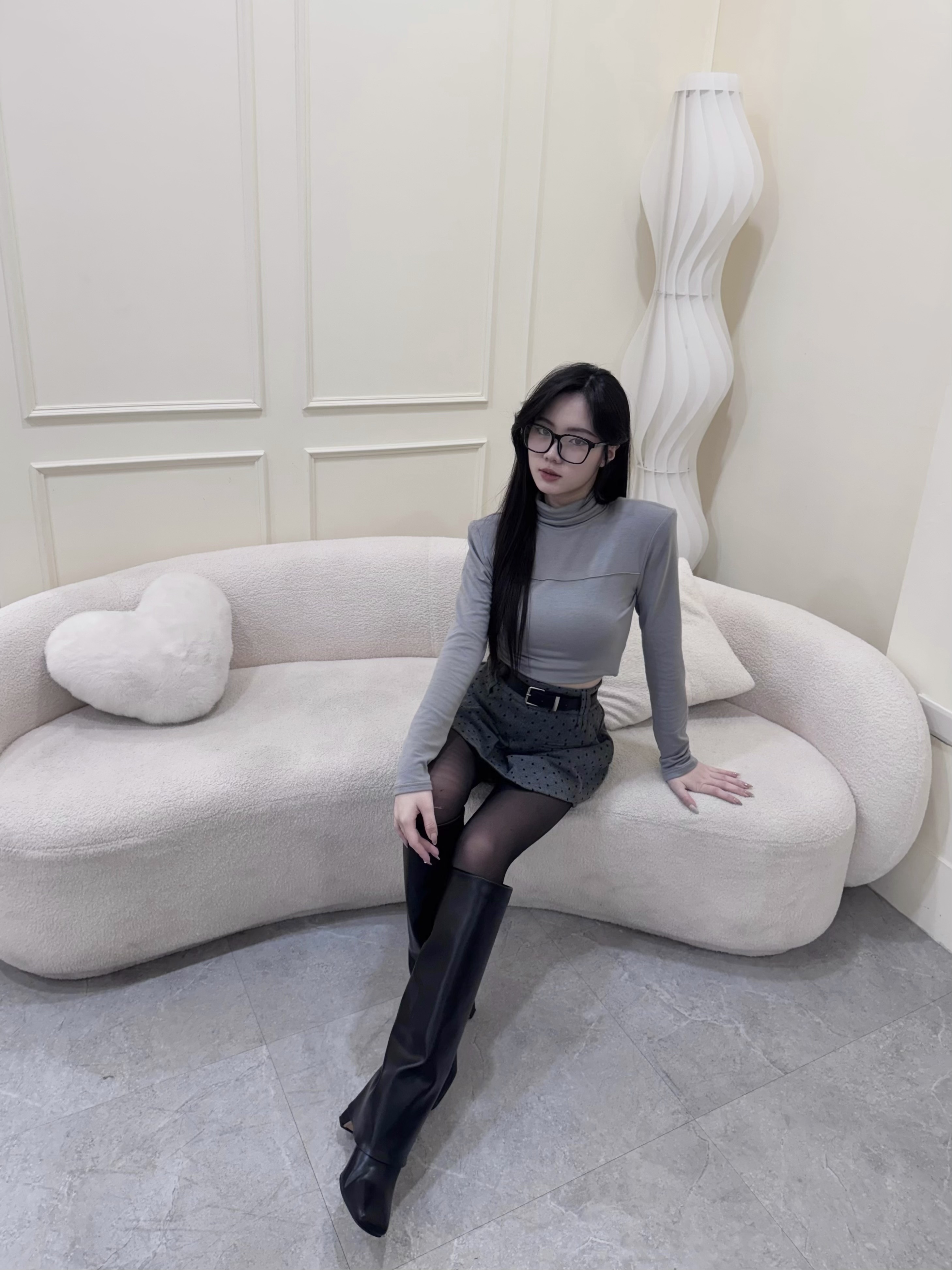 方頭皮革直筒長靴🖤