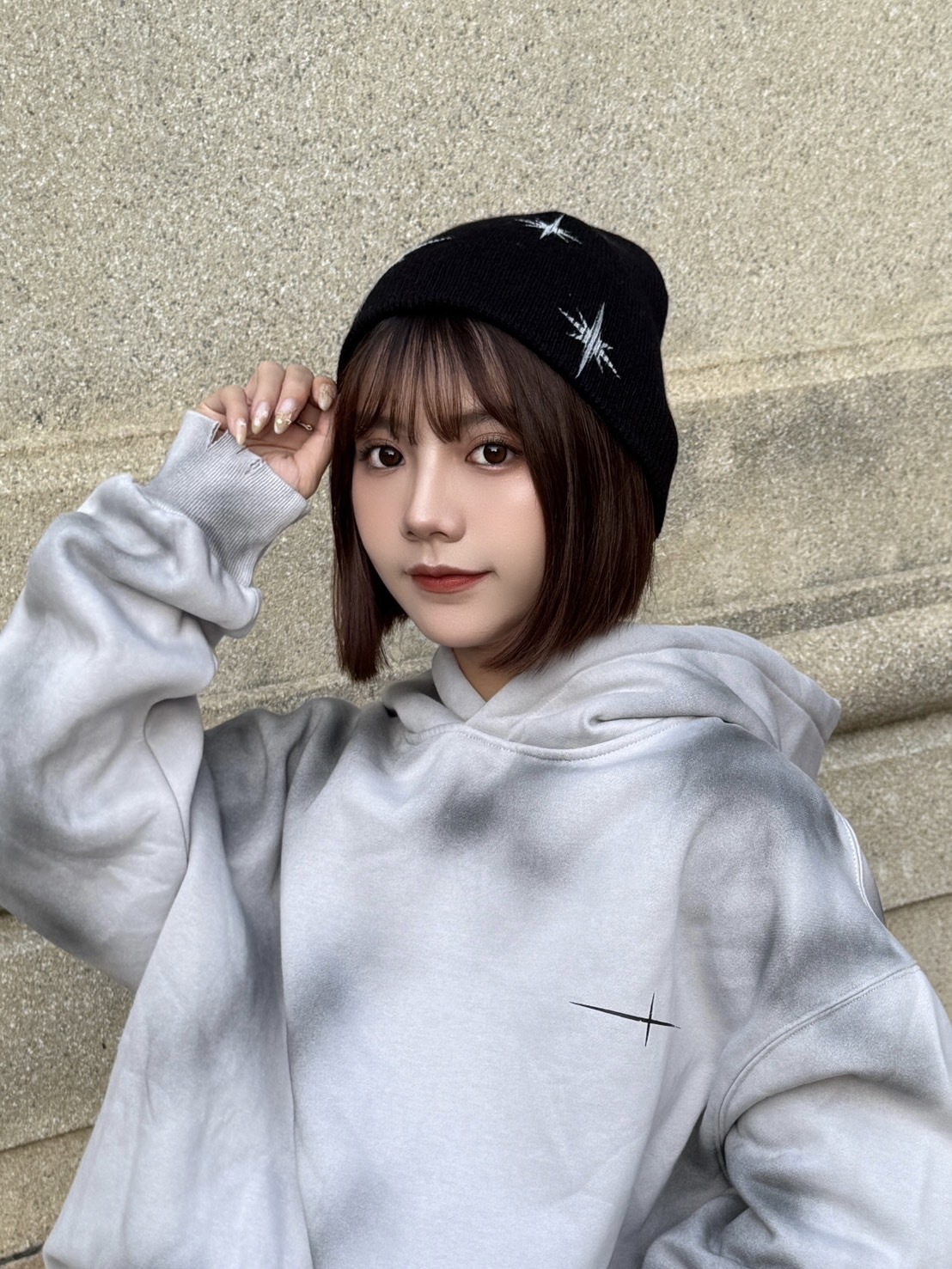 (GOAL) 韓國購入 冷帽 毛帽 保暖 KOL 穿搭 搭配 韓國 十字星 Y2K 黑 卡 灰
