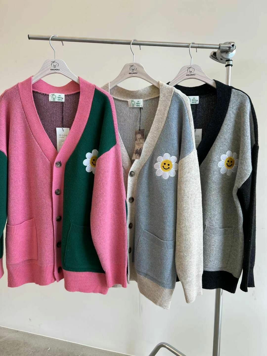 花花圖案開胸針織外套 KKUKKU-043JK