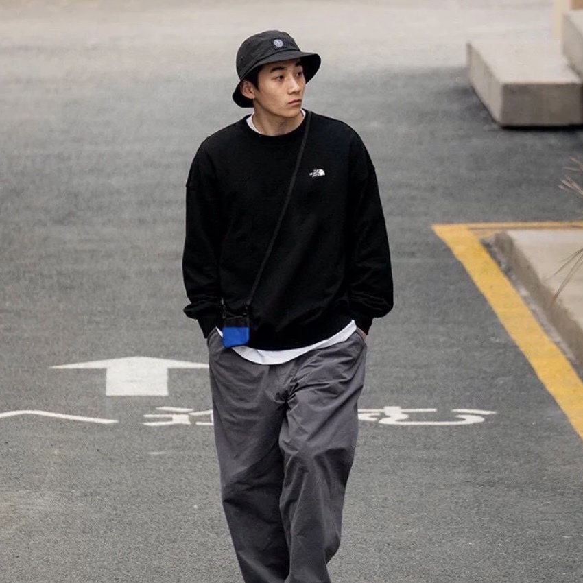 <經典百搭!!>The North Face Logo 圓領 長袖 大學T 黑