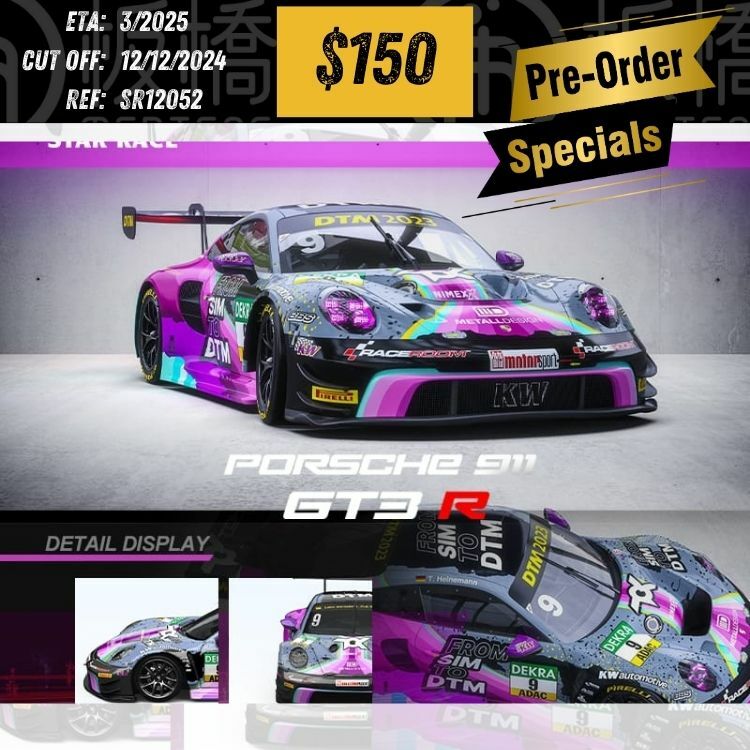 PO-$150 * STAR RACE * 1:64 PORSCHE 992 GT3 R BLACK/PURPLE #9 [OD05/12]