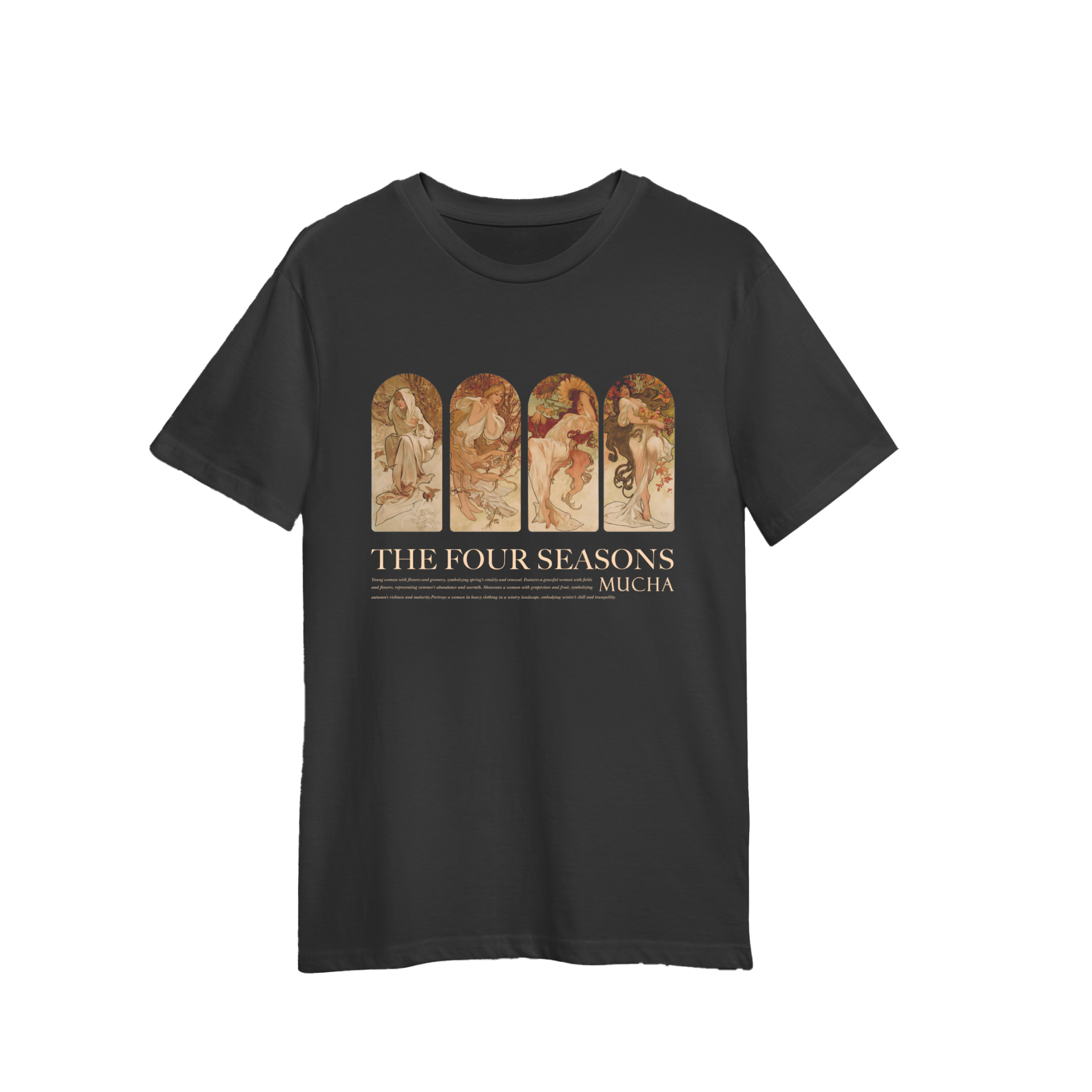 藝術厚磅短袖T恤｜慕夏 《四季》黑