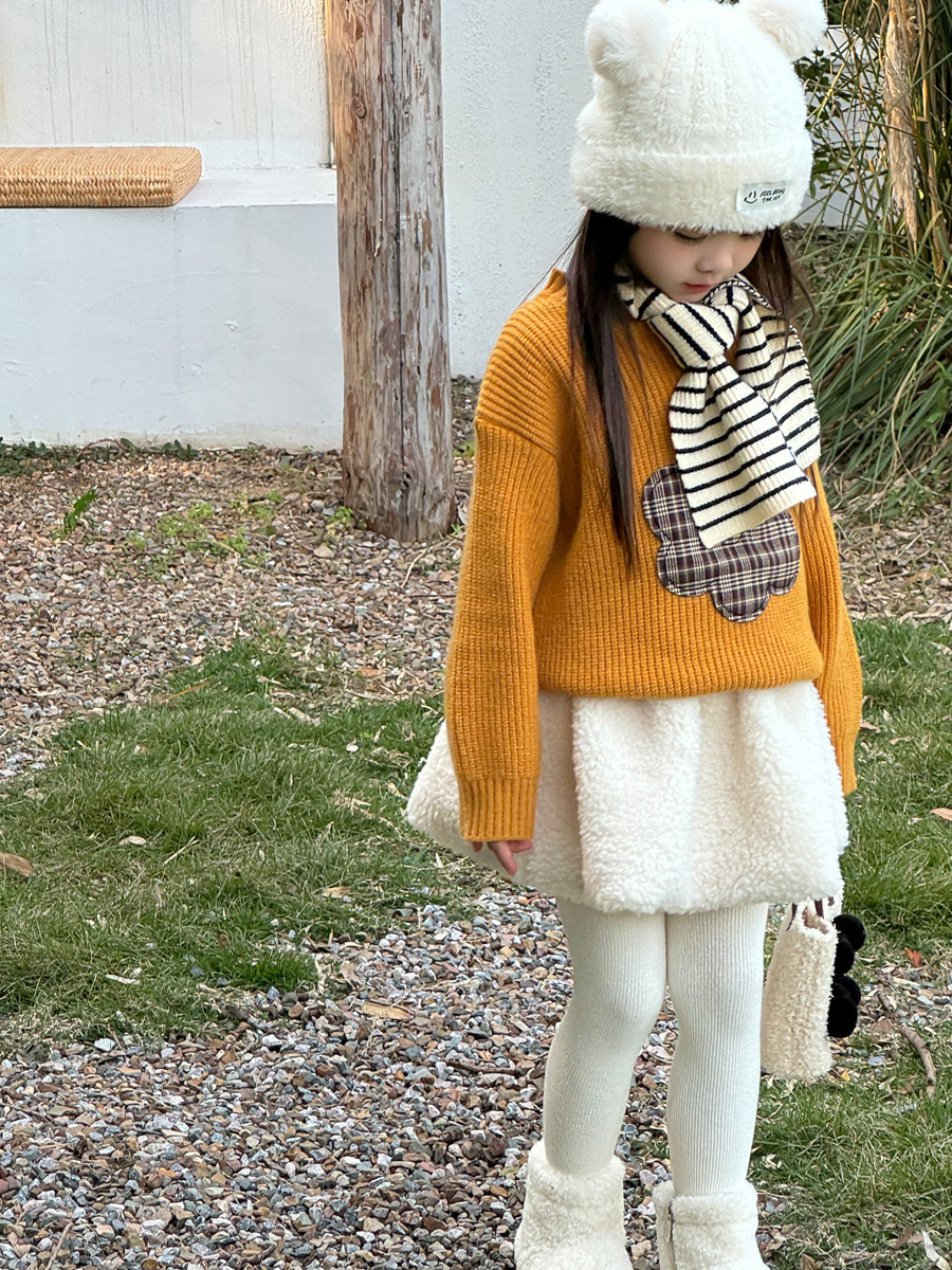 南瓜拼布小花針織上衣