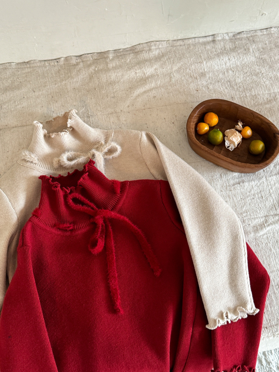 設計感花瓣針織蝴蝶結上衣