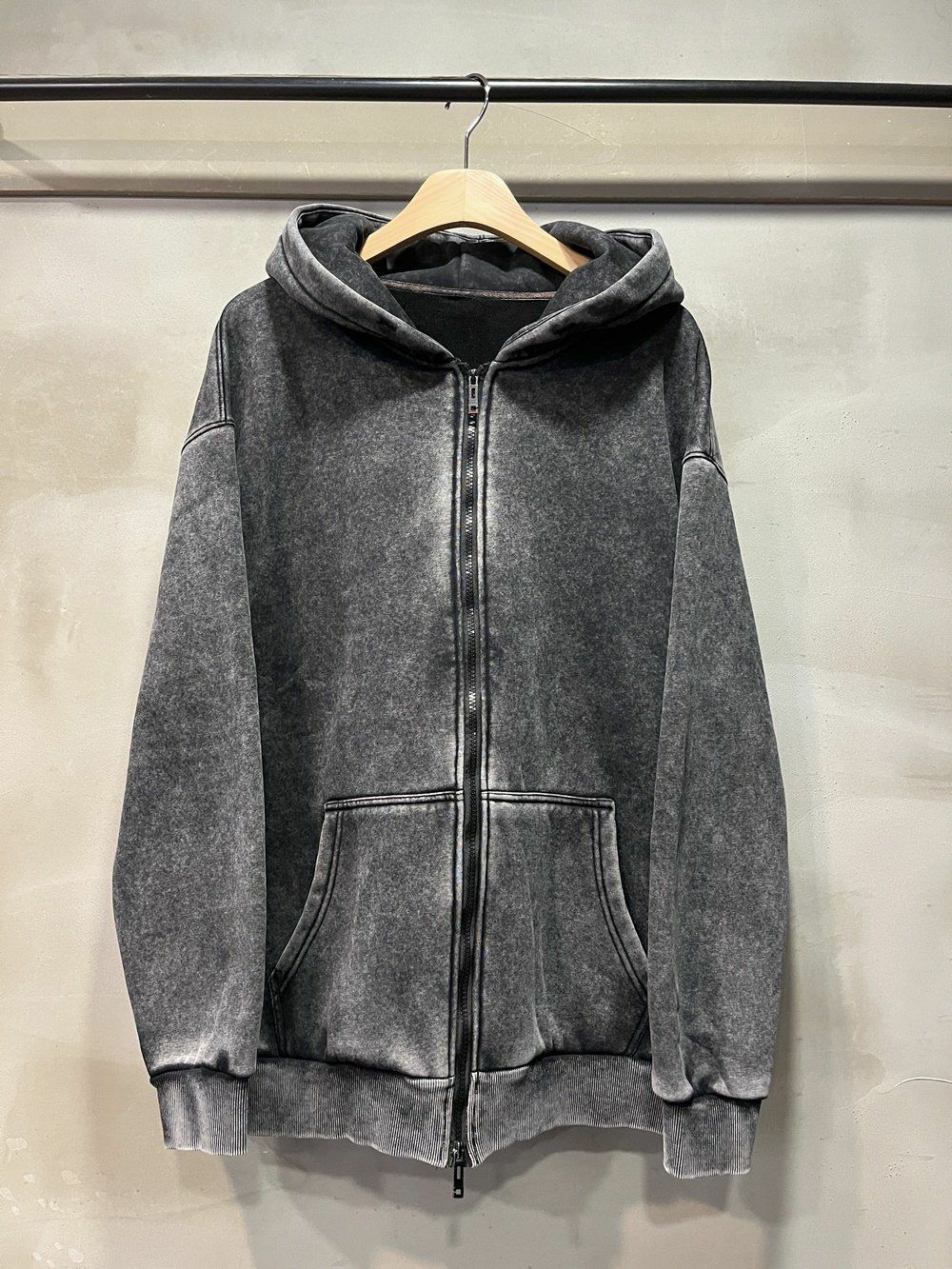 洗水淨色連帽拉鍊外套(薄抓毛底) 10.GVTY-0174JK