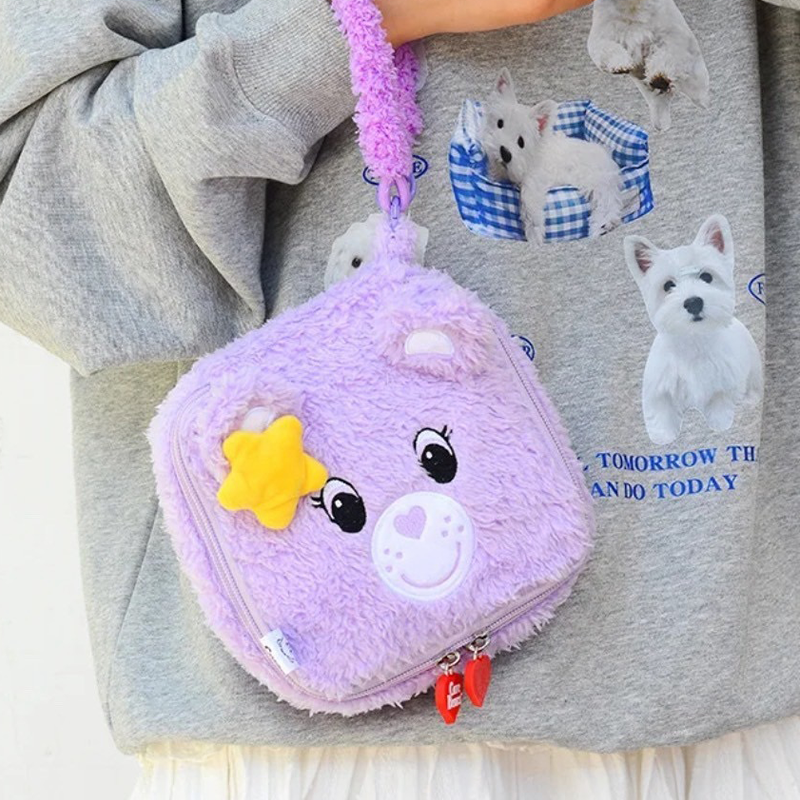 Care Bears 毛毛手拿方形拉鍊包｜化妝包｜萬用包