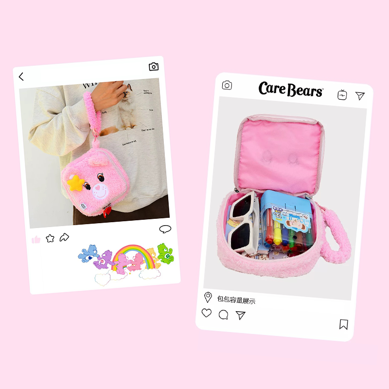 Care Bears 毛毛手拿方形拉鍊包｜化妝包｜萬用包