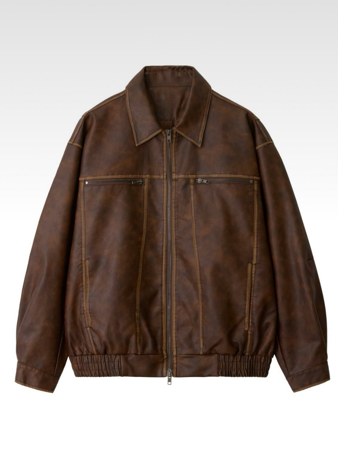 洗水反領拉鍊合成皮褸 JK2584