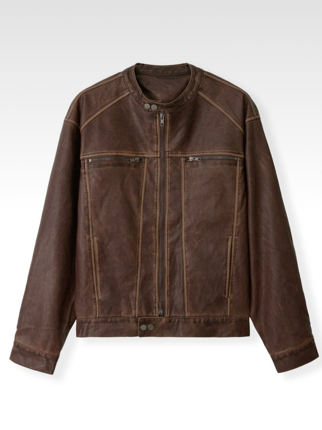 洗水反領拉鍊合成皮褸(薄夾棉) JK2585