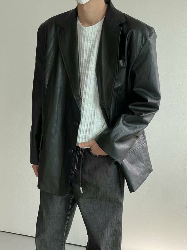 淨色合成皮西裝褸 JK2586