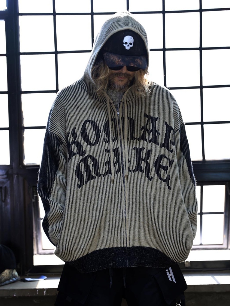 雙色針織連帽拉鍊外套