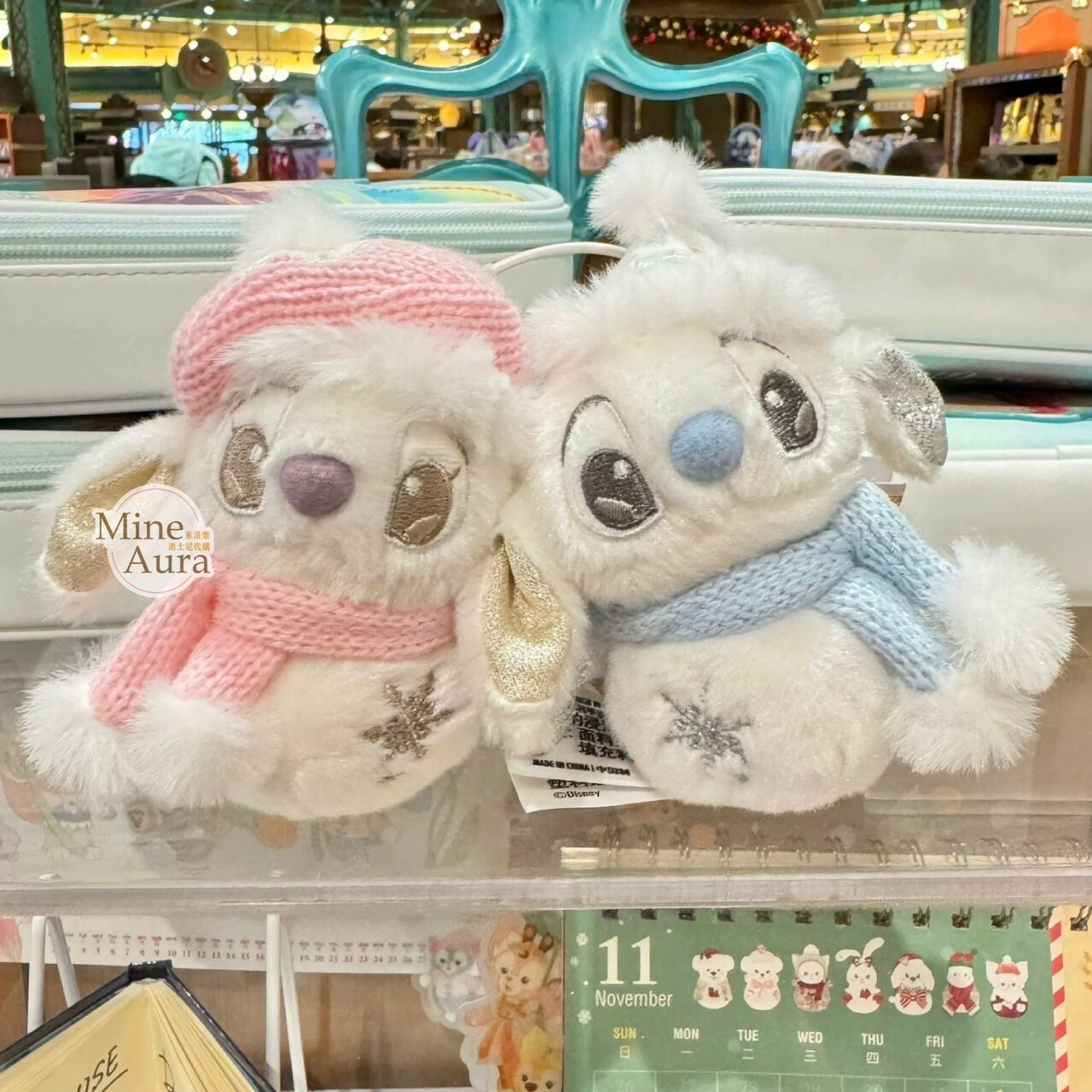 (限時特價) 冬日雪人系列 史迪奇 Stitch 安琪拉 Angel 絨毛 鑰匙圈 吊飾 2入組 星際寶貝 Lilo & Stitch -上海迪士尼樂園