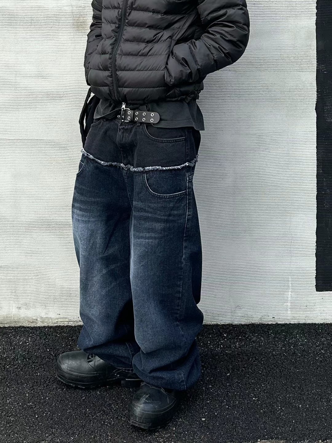 (GOAL) 正韓 韓國空運回台 雙腰頭 拼接 拚色 牛仔褲 寬褲 made in korea