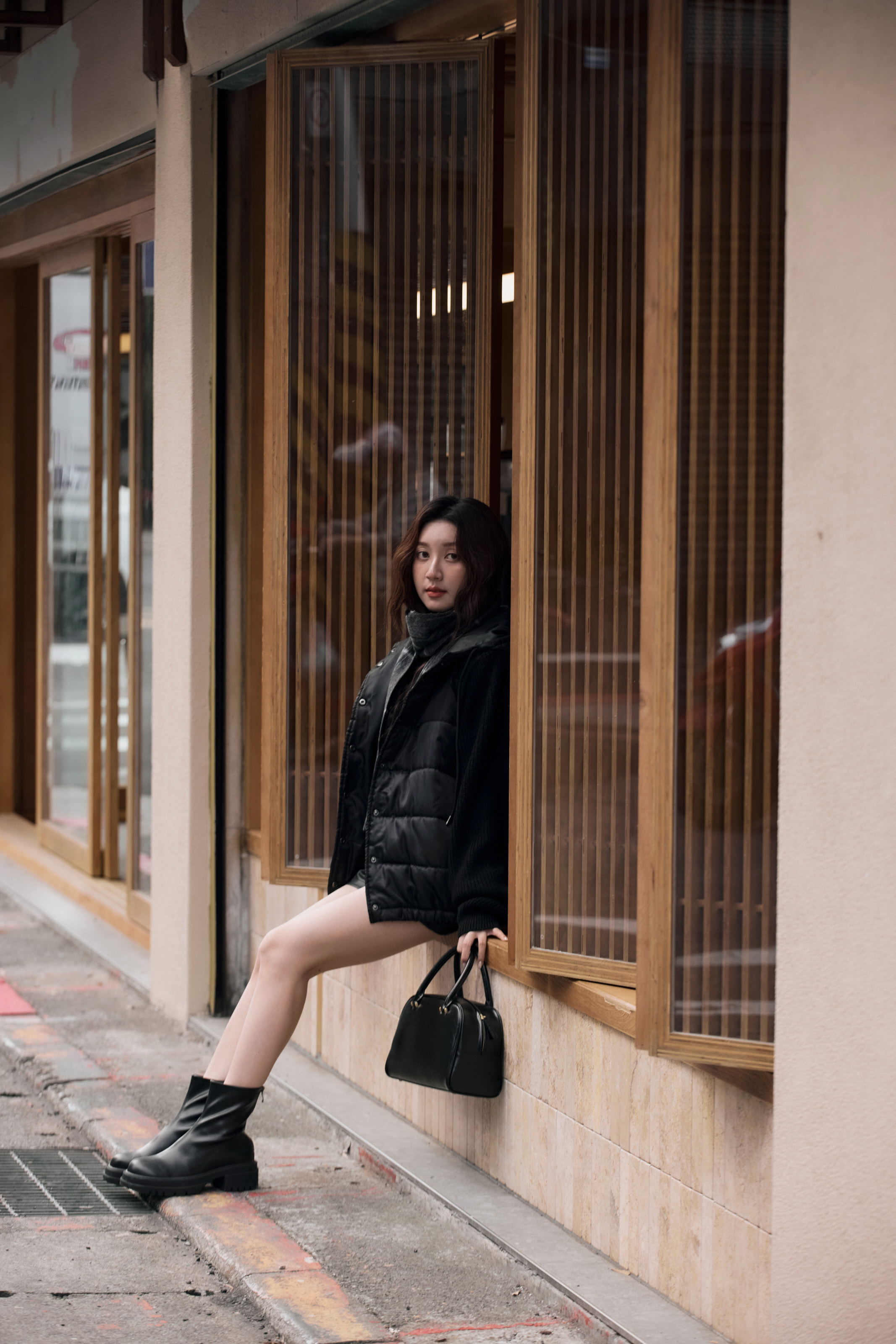 針織拼接鋪棉外套